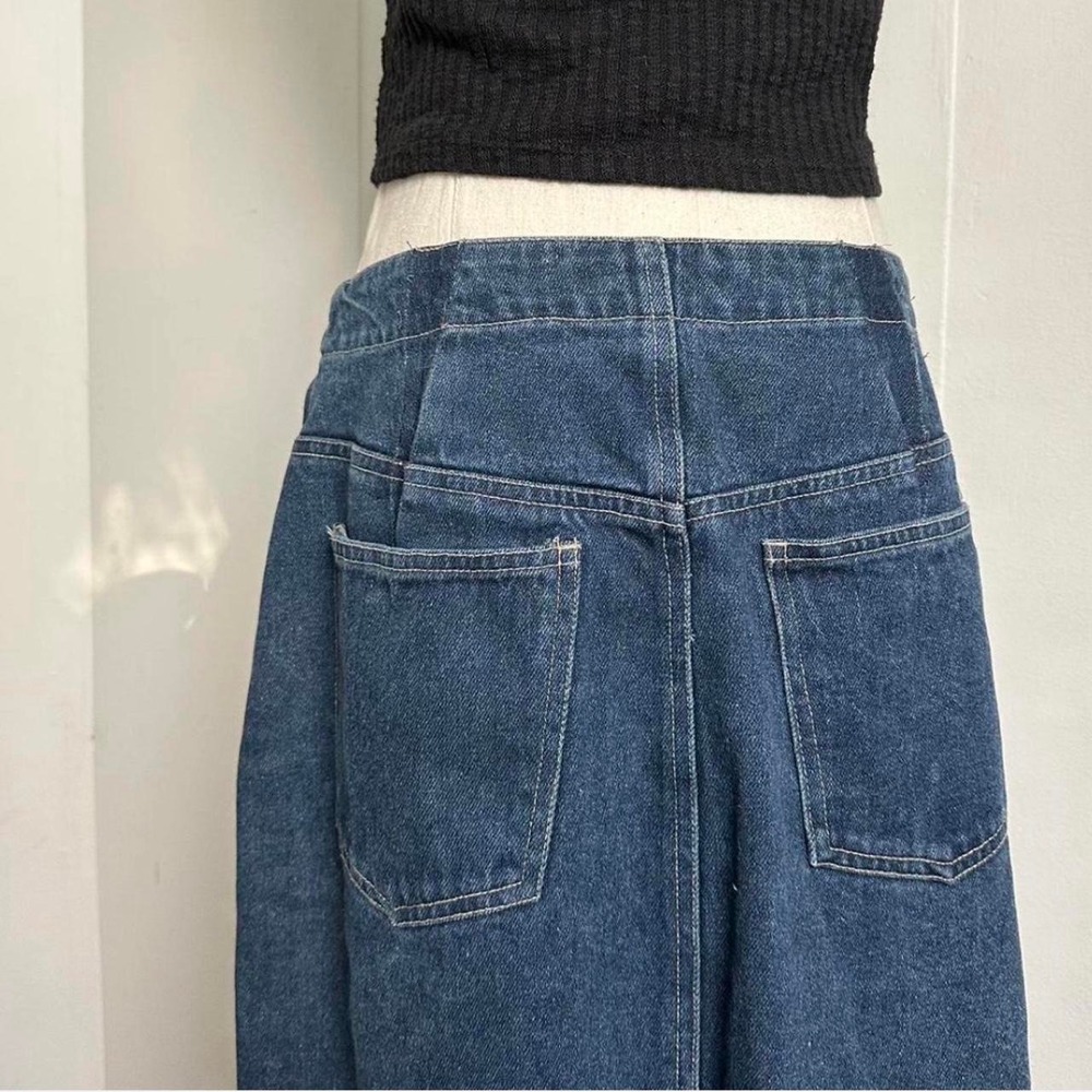 Vintage Faded Glory Denim Midi Skirt Dark Wash Rhinestone Studded Blue Womens 12 - Picture 5 of 6